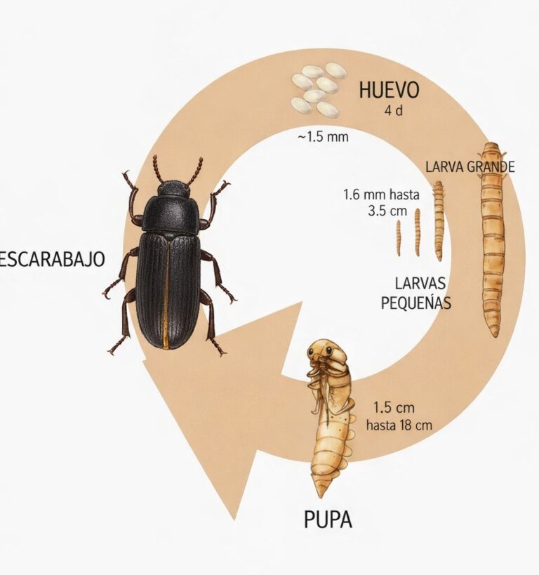 Ciclo de vida del Tenebrio molitor, insecto utilizado como proteína alternativa